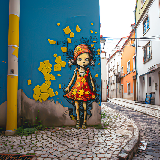 AI Art creation of, Amara, a Girl on a Lisbon corner.