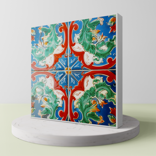 Close-up of 'Azulejo Awe' standing, a Lisbon Art Tile Print that brings Lisbon's historic ceramics into the modern era, encased in a versatile frame.