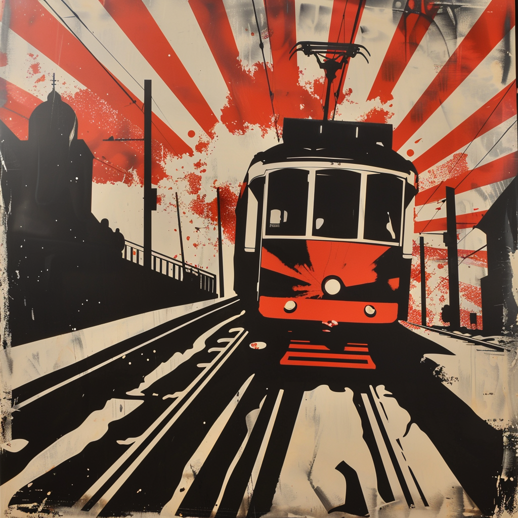 Urban Pulse' Lisbon Art Print captures the city's lively tram in motion, framed in minimalist elegance, perfect for adding a touch of Lisbon to any space.