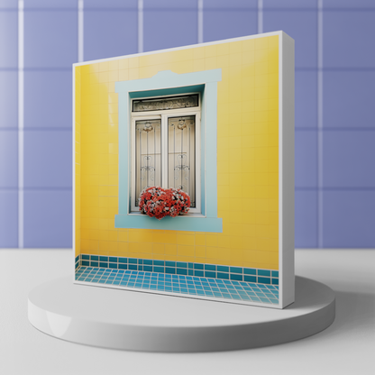Close-up of AI Art depicting Lisbon's window, standing independently showcasing its minimal frame design.