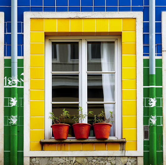 AI generated art capturing a vibrant window in Lisbon, reflecting the city’s unique aesthetics.